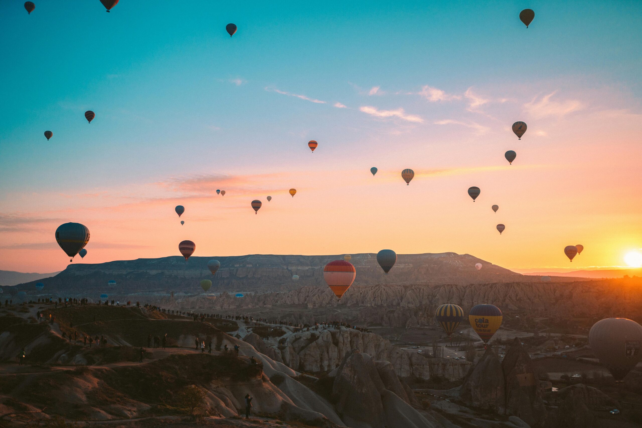 Cappadocia hot air balloon in Turkey at sunrise.
