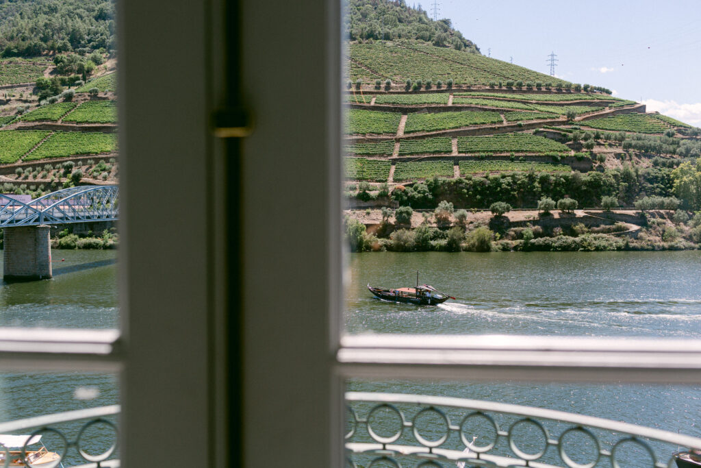Vintage House View of boat on water