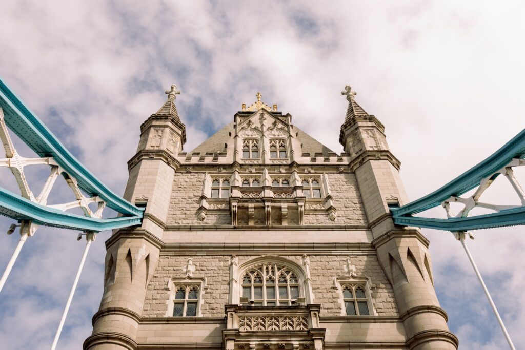 Tower Bridge seen from below in the City of London, near riverside wedding venues