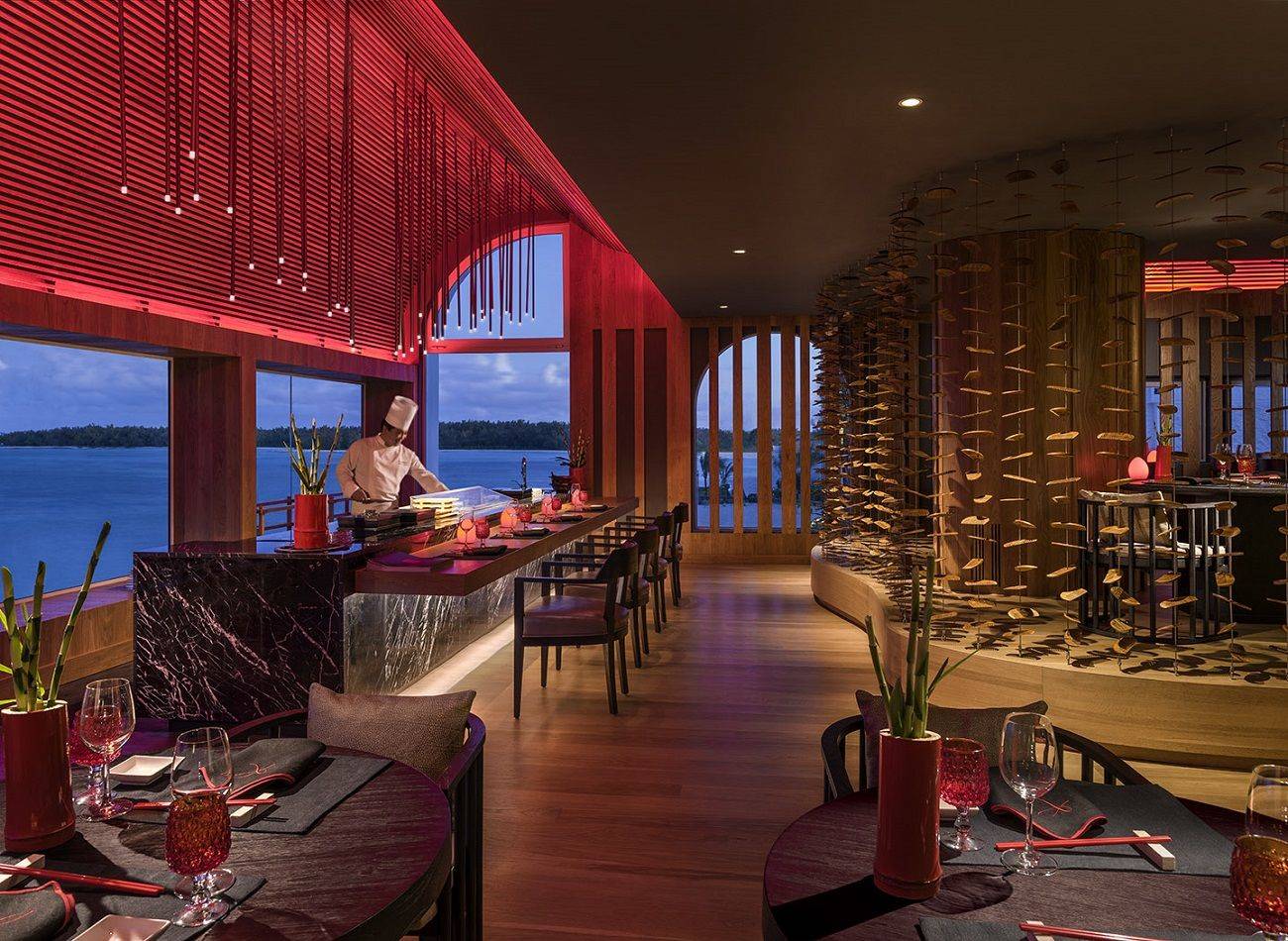 Modern restaurant with sea view