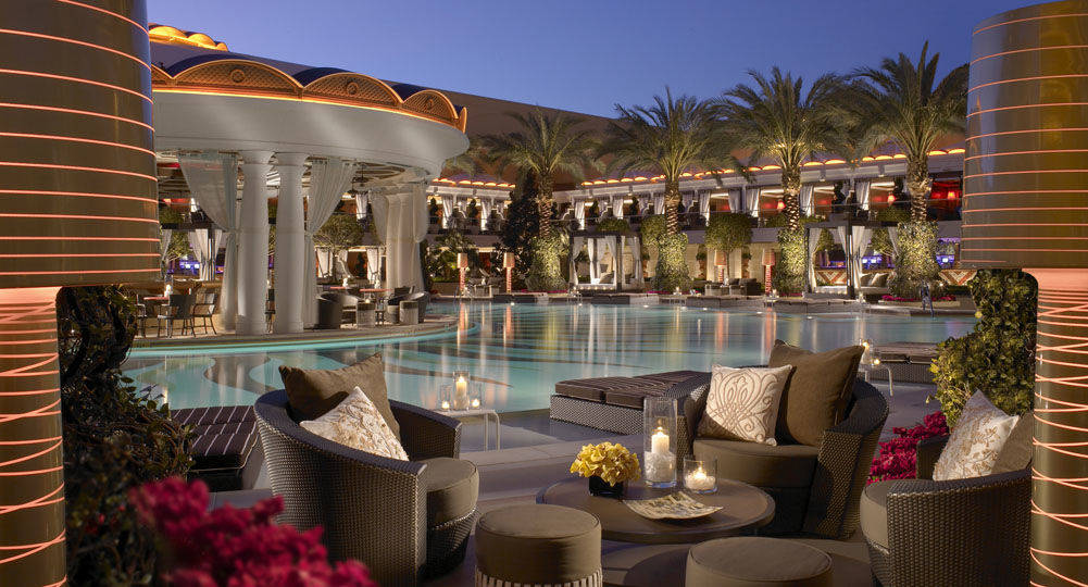 Swimming pool with modern lounge seating