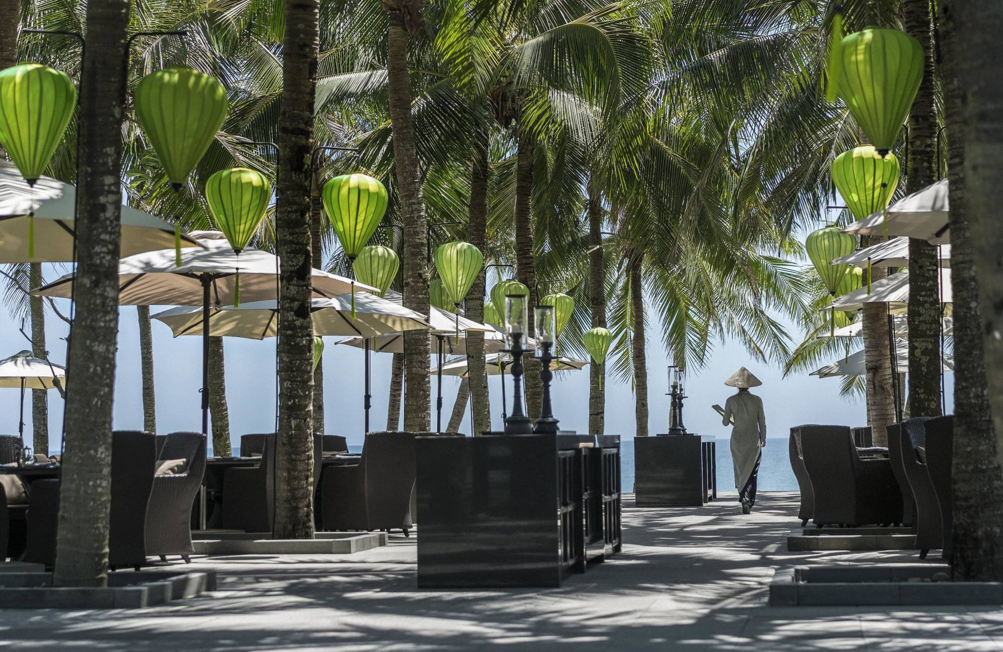 Beautiful outdoor seating area with sea view of horizon