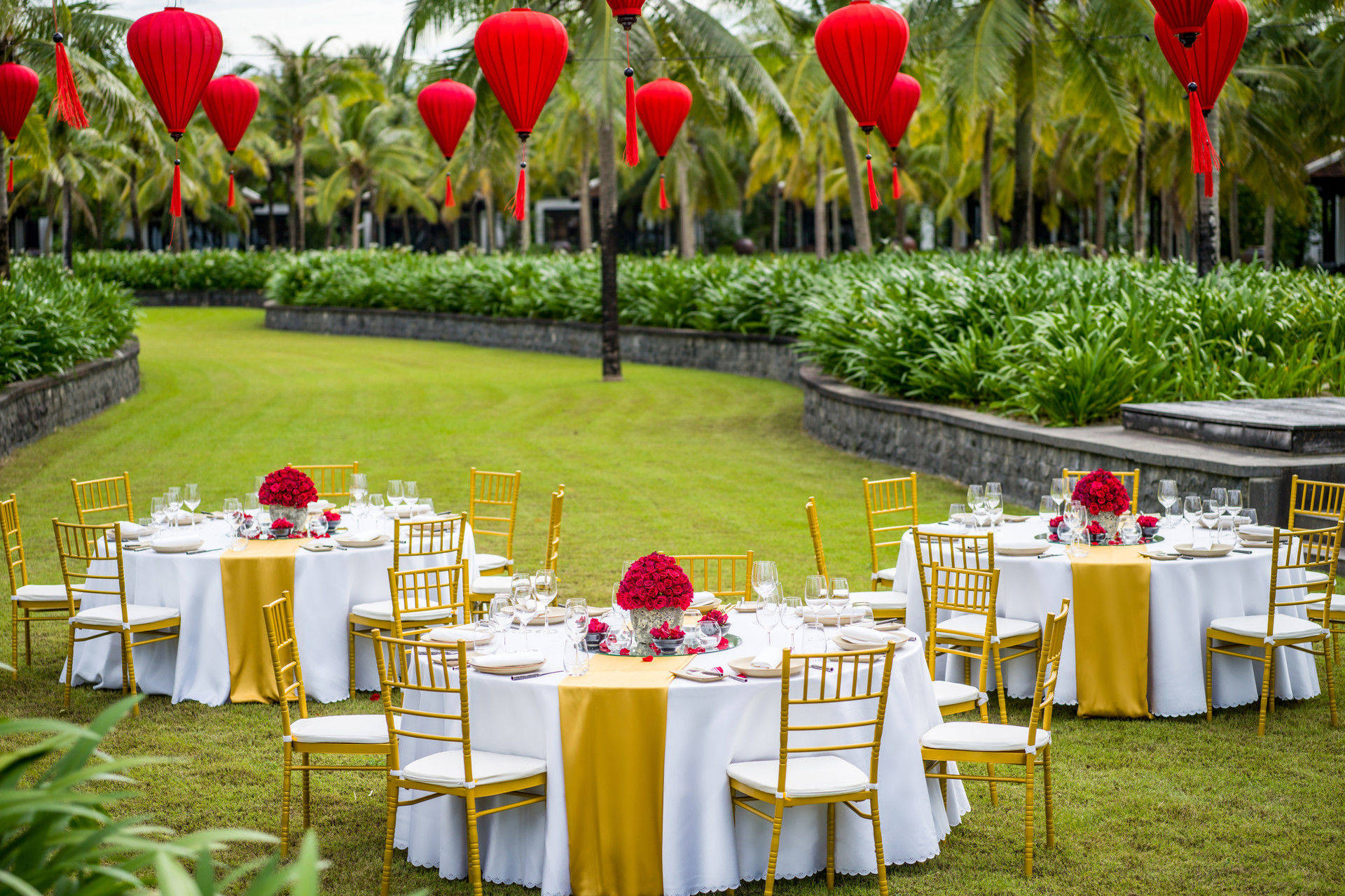 Three wedding tables set-up in garden area