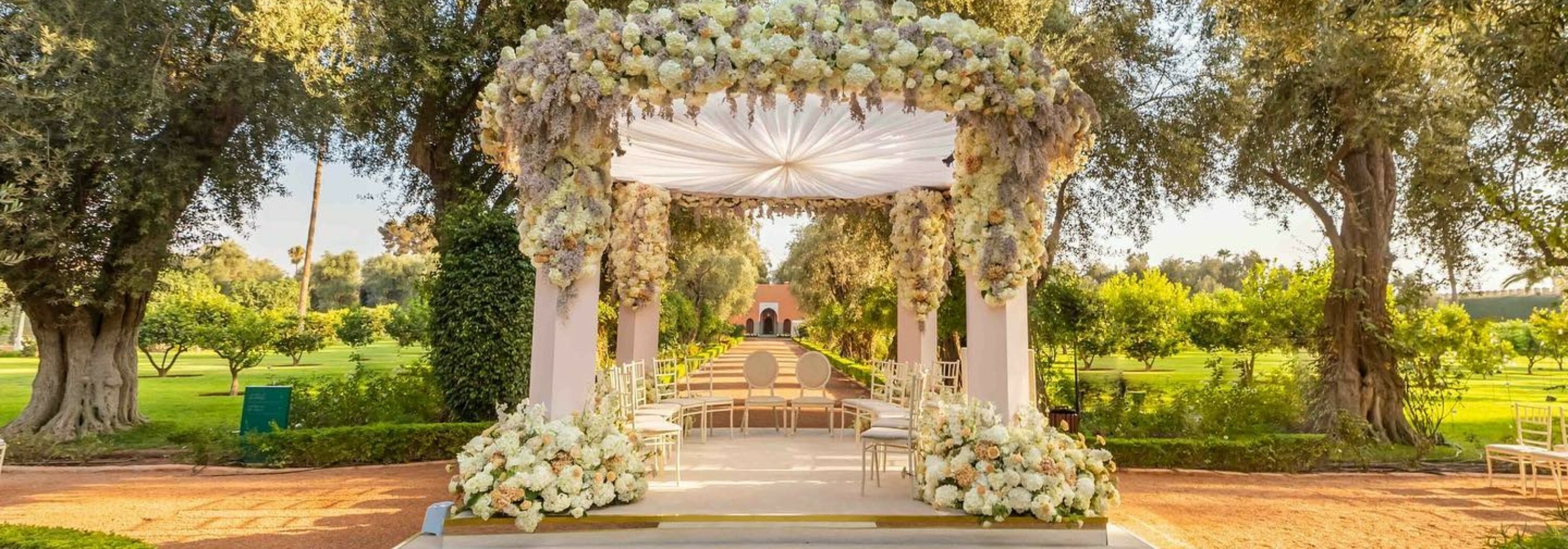 Outdoor wedding ceremony setting at La Mamounia