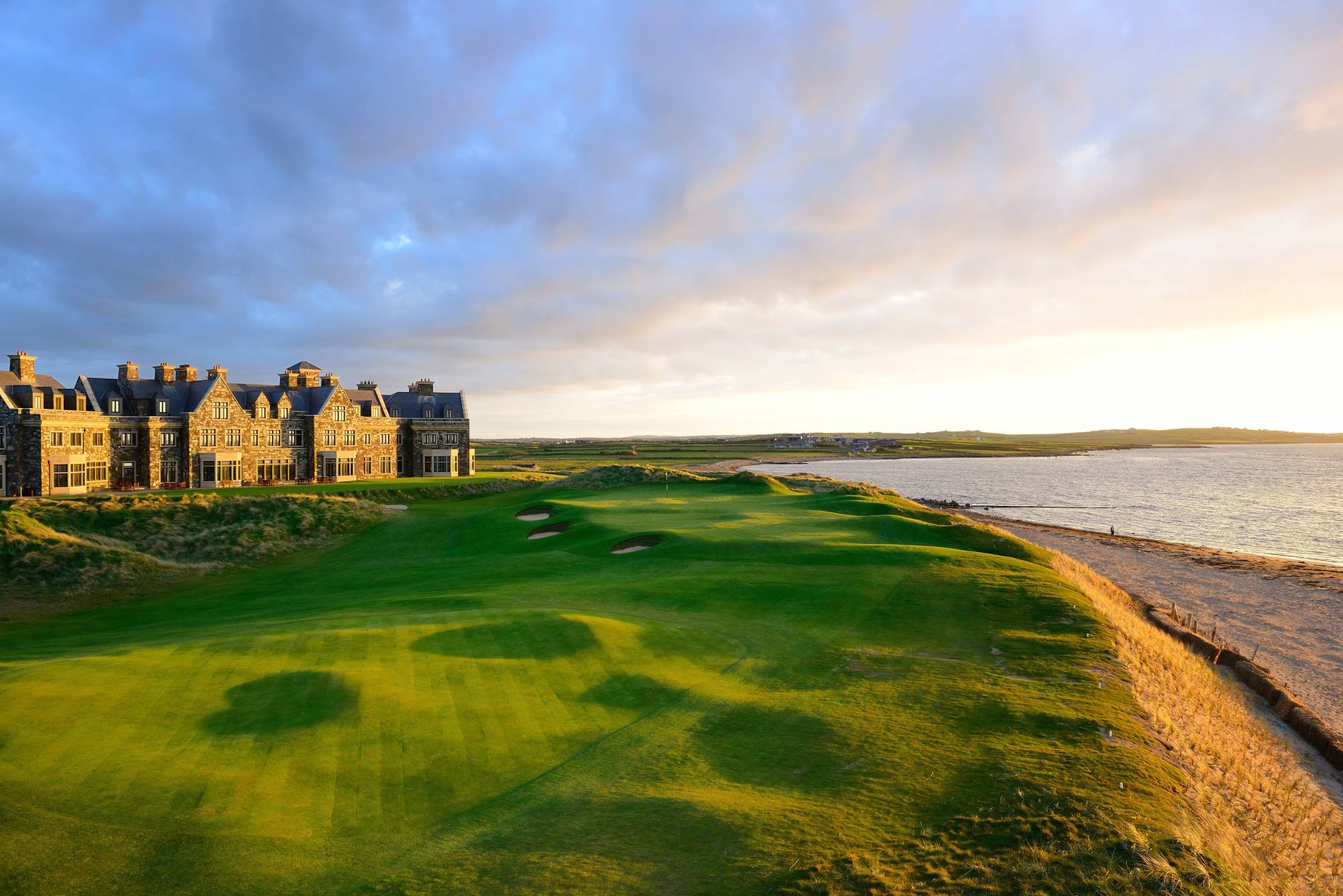 View of the golf course and hotel Doonbeg in Ireland