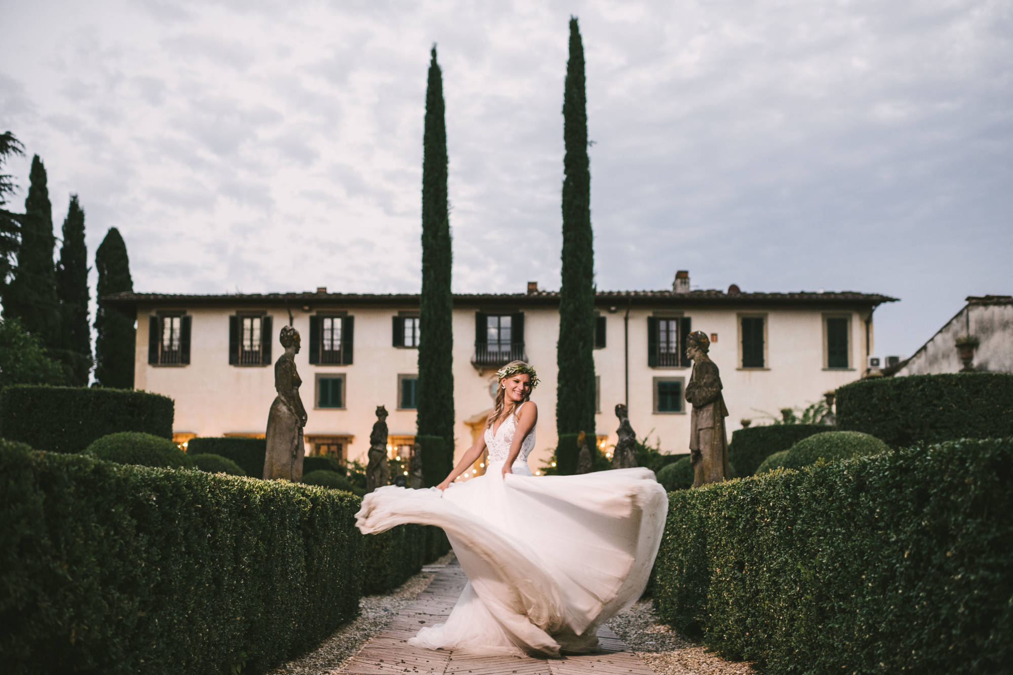 Bride twirling in her dress